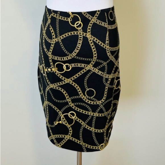 Ricki’s Chain Print Black MIDI Pull On Skirt size Medium - Picture 3 of 4